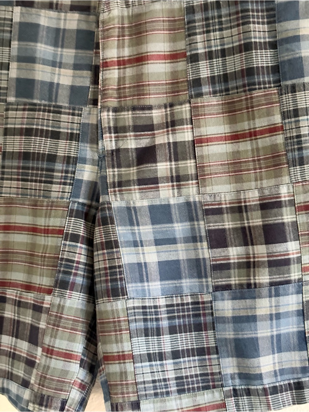 J.Crew Patchwork Madras Blue Plaid Field Flat Front 100% CottonShorts | Size 33 - Picture 2 of 4